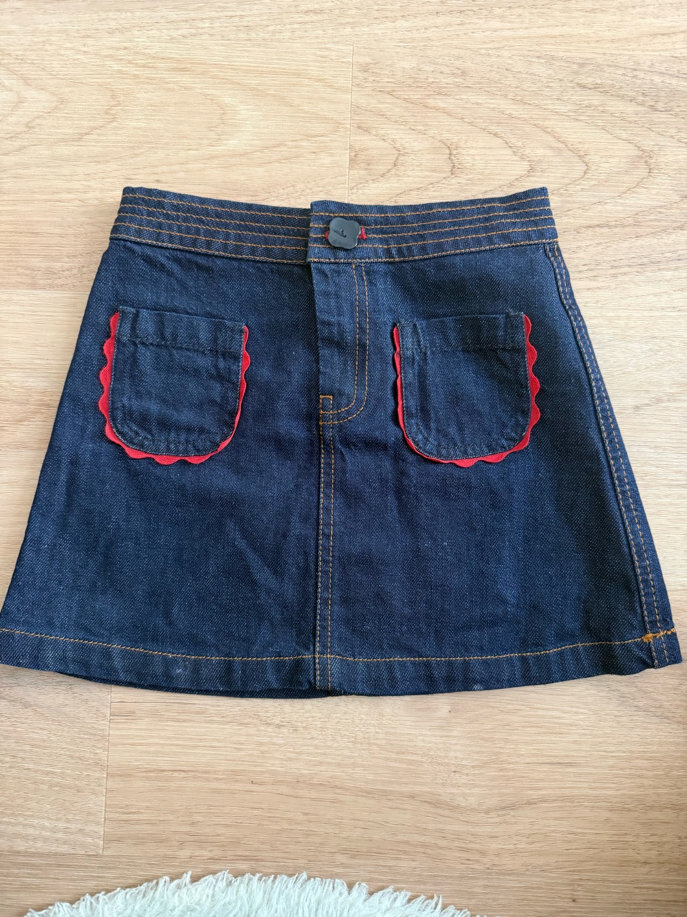 Zara Dark Blue Denim Mini Skirt with Red Trim